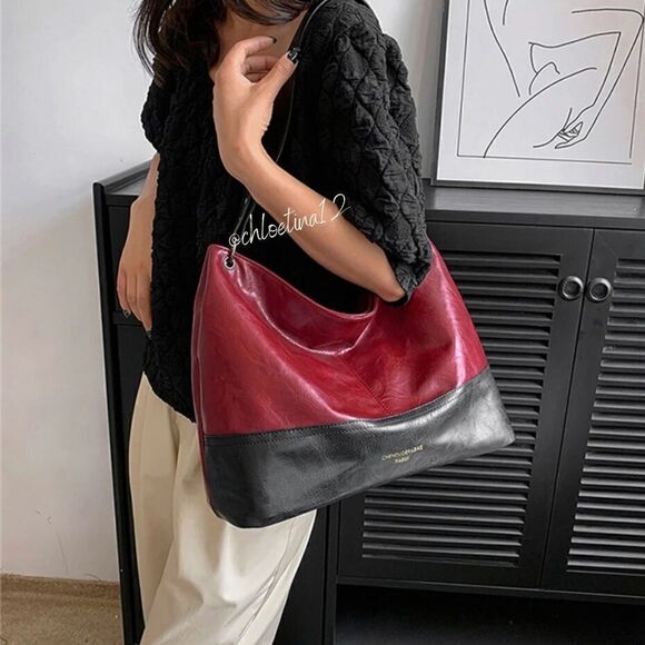 New Hobo Handbags for Women Vegan Leather Contrast Colors Top Handle Satchel Bag - Picture 4 of 16